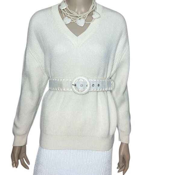 Zara White Wool V-neck Ribbed Sweater - Picture 7 of 11